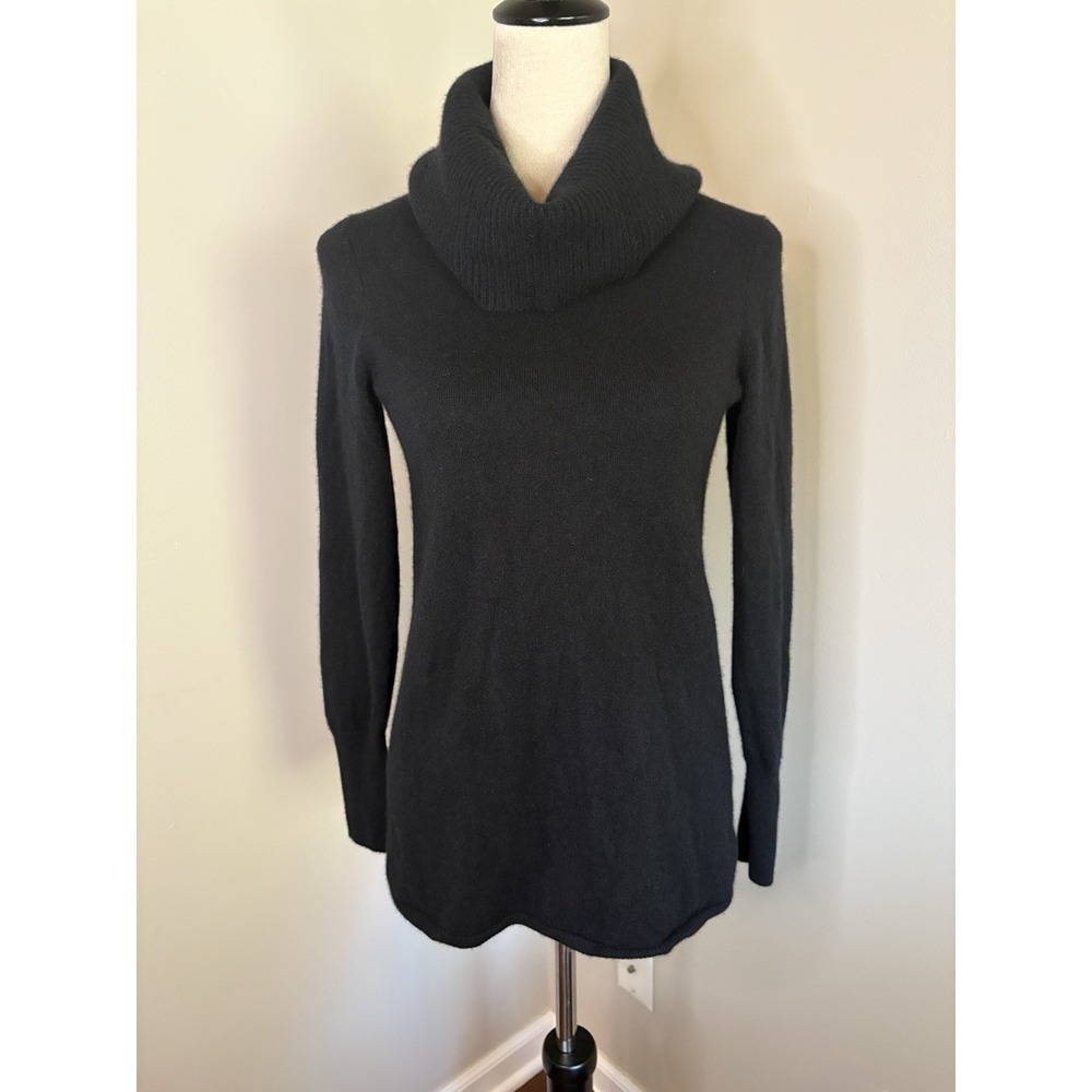 Talbots 100% Cashmere Cowlneck Tunic Sweater Black S Small Capsule Luxe Layer